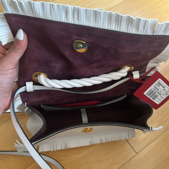 VALENTINO GARAVANI The Rope White Fringe Leather Shoulder Bag - Picture 6 of 10